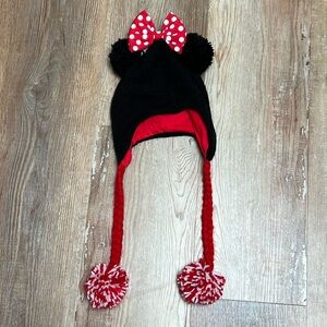 Disney Parks Minnie Mouse Laplander Beanie Hat With Pom Poms Adult NWT